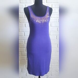 Jessica Purple & Gold Sequins Jersey Tank Dress Size Small